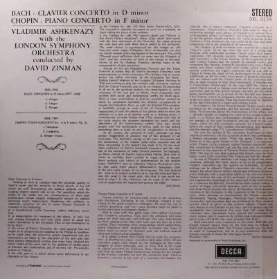 巴赫《d小调为羽管键琴》肖邦《f小调第2钢琴协奏曲》/阿什肯纳齐演奏,津曼指挥伦敦交响乐团