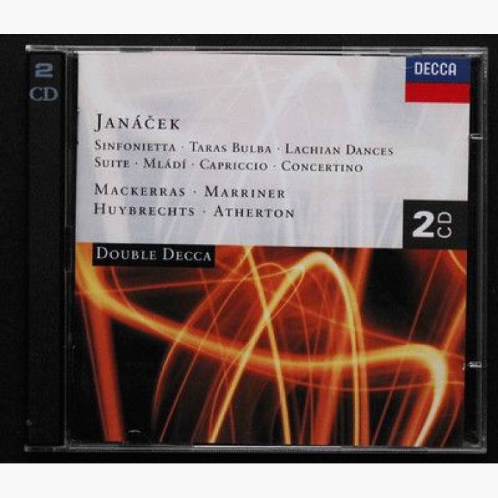 雅纳切克《小交响曲》《塔拉斯·布尔巴》《拉契亚舞蹈》《弦乐队组曲》《青春》《钢琴随想曲》《钢琴协奏曲》/贝尔长笛,罗斯利钢琴,克拉克斯顿双簧管,伊斯克普圆号,佩单簧管,盖特巴松管,哈里斯单簧管,哈里斯单簧管,马里纳指挥、麦克拉斯指挥、哈伊布莱希 茨指挥、艾德敦指挥,伦敦爱乐乐团，维也纳爱乐乐团，洛杉矶室内乐团，伦敦小交响乐团