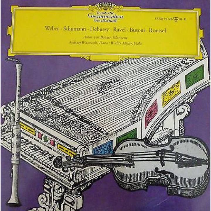 鲁塞尔《咏叹调》 /布索尼《引子和悲歌，为单簧管和弦乐四重奏而作的改编曲》 /拉威尔《哈巴涅拉曲式练声曲 为低声部和钢琴而作的歌曲》 /德彪西《为单簧管和钢琴（或管弦乐队）而作的小品》/舒曼《为单簧管或小提琴即兴伴奏、中提琴和钢琴而作的“童话故事”》《4首为中提琴和钢琴而作的钢琴小品童话场景》《a小调为单簧管（大提琴）和钢琴而作的梦幻曲》 /韦伯《大二重协奏曲，降B大调为单簧管和钢琴而作》/穆勒中提琴 ,马可威士忌钢琴